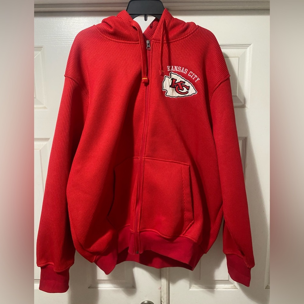 NFL Kansas City Chiefs  Hoodie jacket Mens 2XL Red zip up Sherpa Lined Waffle